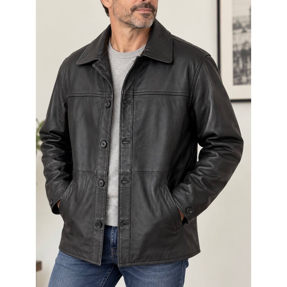 Centigrade Leather Men Black Button Front Car Coat Jacket Size 1X Large